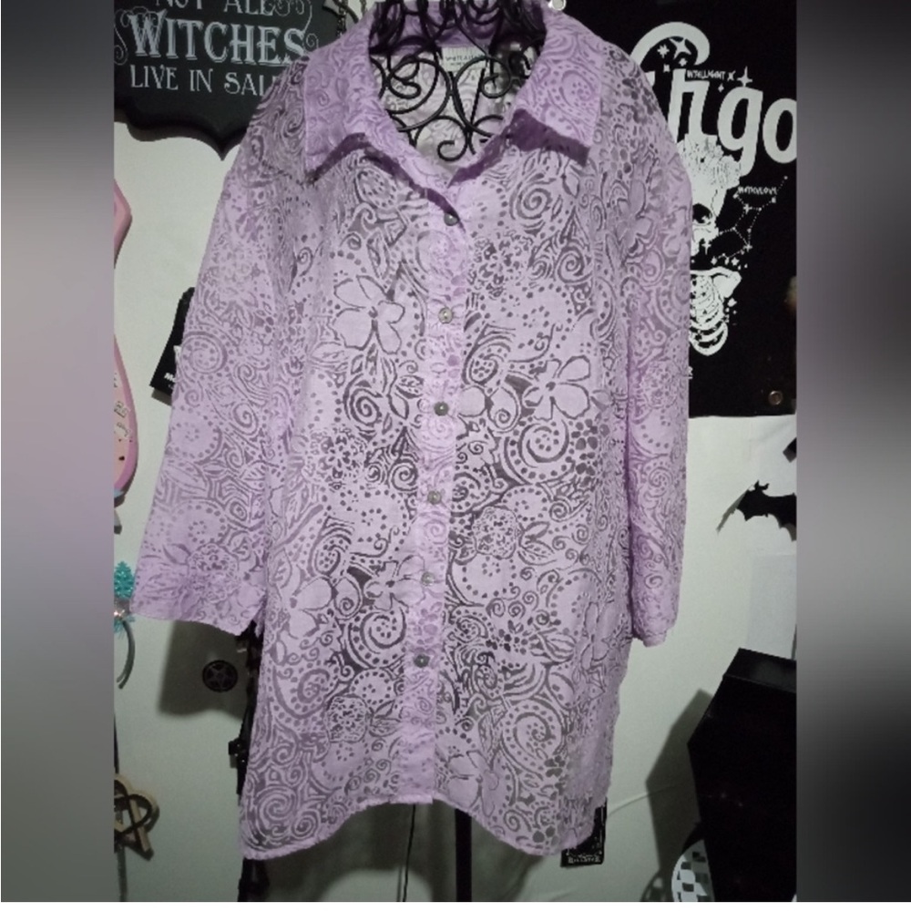 2/$10 Woman's Light Purple Mesh See Through Button Down Blouse 26/28w